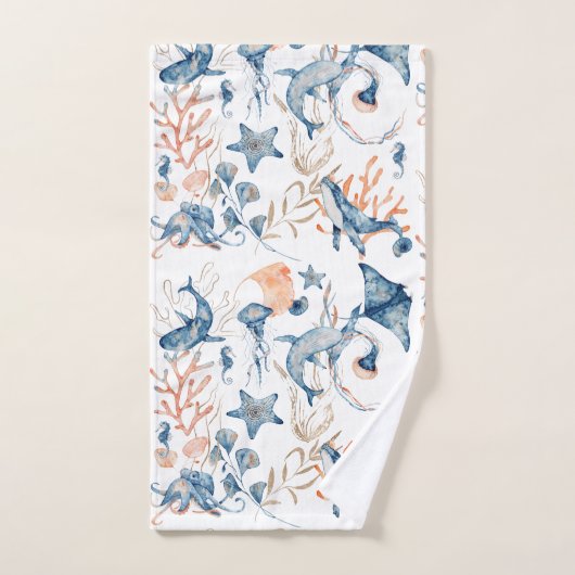 Monogram blauw Ocean Pattern Bad Handdoek (Handdoek)