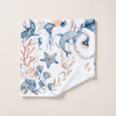 Monogram blauw Ocean Pattern Bad Handdoek (Wasdoekje)