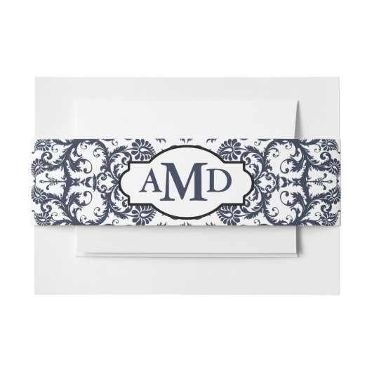 Monogram Blauw Opulence Bloemendamasker Uitnodigingen Wikkel (Voorkant Voorbeeld)