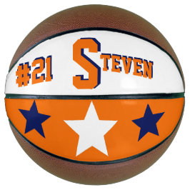 Monogram Blauw, Oranje, en Wit Basketbal