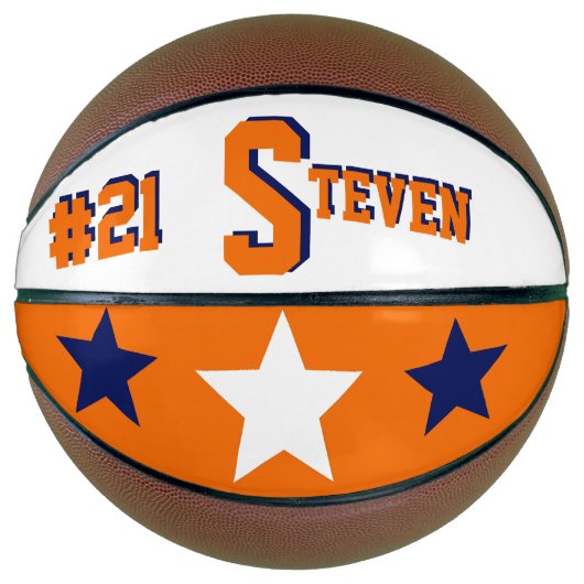 Monogram Blauw, Oranje, en Wit Basketbal (Voorkant)