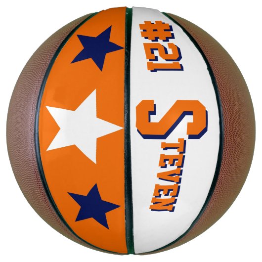 Monogram Blauw, Oranje, en Wit Basketbal (Verticaal)