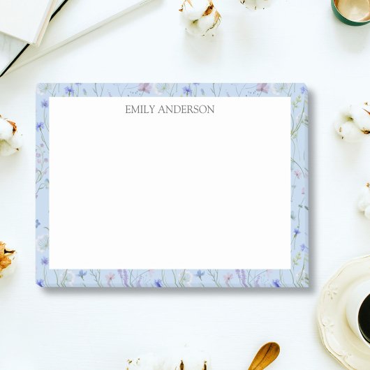 Monogram Blauw Paars Mooi Wilde Bloem Bloemmotief Post-it® Notes