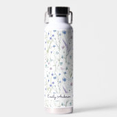Monogram Blauw Paars Mooie Wilde Bloem Bloemstuk Waterfles (Voorkant)