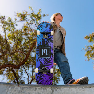 Monogram blauw paars ombre blad cool trendy modern persoonlijk skateboard