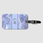 Monogram Blauw Paars Zilver Agaten Marmer Wervelin Bagagelabel (Voorkant (horizontaal))