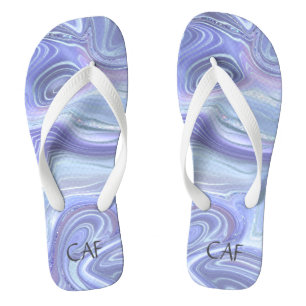 Monogram Blauw Paars Zilver Agaten Marmer Wervelin Teenslippers