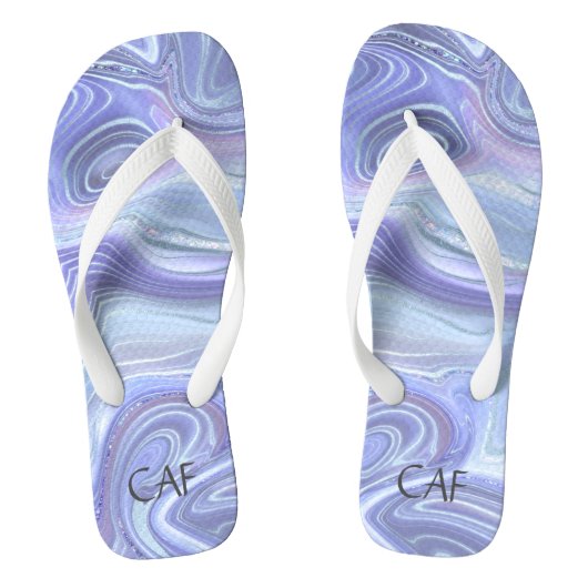 Monogram Blauw Paars Zilver Agaten Marmer Wervelin Teenslippers (Voetbed)