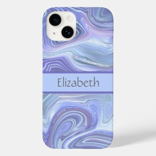 Monogram Blauw Paars Zilver Glitter Agate Marmer Case-Mate iPhone Case (Achterkant)