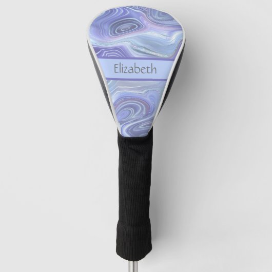 Monogram Blauw Paars Zilver Glitter Agate Marmer  Golfheadcover (Voorkant)