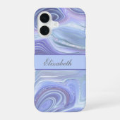 Monogram Blauw Paars Zilver Glitter Agate Marmer   iPhone 16 Hoesje (Achterkant)