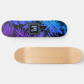 Monogram blauw paarse ombre blad cool trendy moder persoonlijk skateboard (Horizontaal)