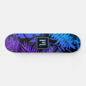 Monogram blauw paarse ombre blad cool trendy moder persoonlijk skateboard (Horizontaal)
