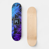 Monogram blauw paarse ombre blad cool trendy moder persoonlijk skateboard (Voorkant)