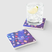 Monogram blauw paarse roze abstract patroon stenen onderzetter (Zijkant)