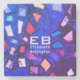 Monogram blauw paarse roze abstract patroon stenen onderzetter