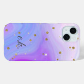 Monogram Blauw Paarse Roze Swirl Gouden Glitter Case-Mate iPhone Case (Achterkant (horizontaal))