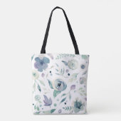Monogram Blauw Paarse Waterverf Bloemenpatroon Tote Bag (Achterkant)