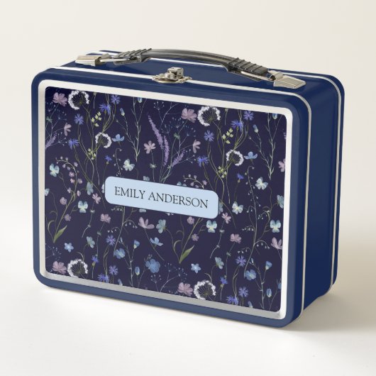 Monogram Blauw Paarse Wildflower Bloempatroon (Voorkant)