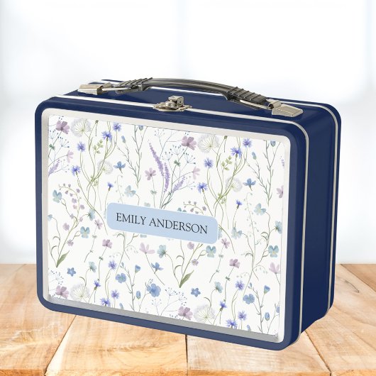 Monogram Blauw Paarse Wildflower Bloempatroon