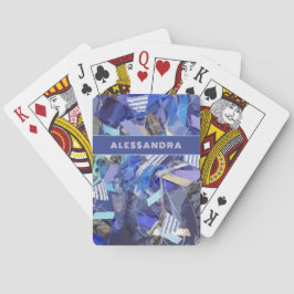 Monogram blauw paarse witte abstracte streeppatroo pokerkaarten