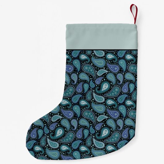 Monogram blauw Paisley retro patroon Kleine Kerstsok (Achterkant)