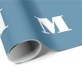 Monogram blauw pastel minimalistisch professioneel cadeaupapier (Rol Hoek)