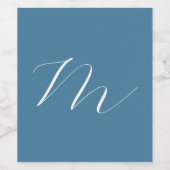 Monogram blauw pastel minimalistisch professioneel wijn etiket (Enkel label)