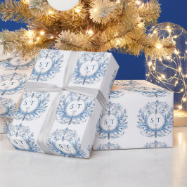 Monogram blauw Patroon Cadeaupapier