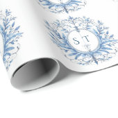 Monogram blauw Patroon Cadeaupapier (Rol Hoek)