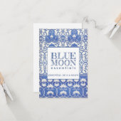 Monogram Blauw Patroon Essentiële Oliën Zepen Gift Kaart (Voorkant / Achterkant in situ)