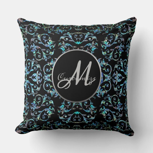 Monogram  Blauw Pearl Floral Sierkussen (Voorkant)