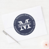 Monogram Blauw Rond Retouradreslabel Ronde Sticker (Envelop)