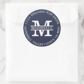 Monogram Blauw Rond Retouradreslabel Ronde Sticker (Tas)
