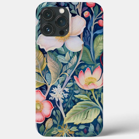Monogram Blauw, Rood en Roze Bloemengroen Case-Mate iPhone Case (Achterkant)