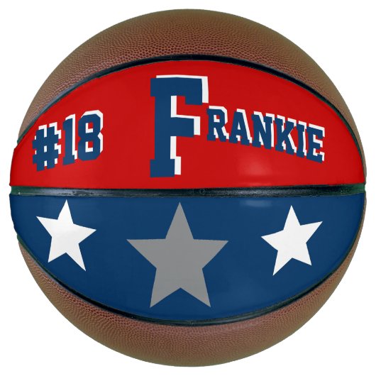 Monogram blauw, rood, grijs basketbal (Voorkant)