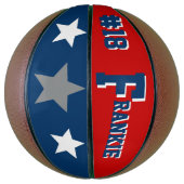 Monogram blauw, rood, grijs basketbal (Verticaal)