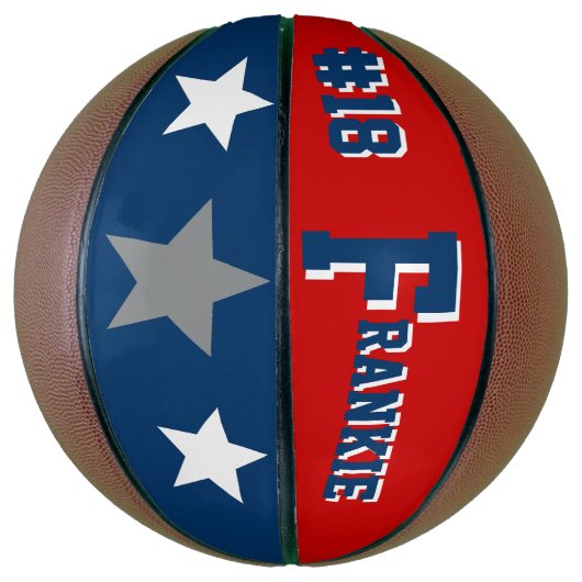 Monogram blauw, rood, grijs basketbal (Verticaal)