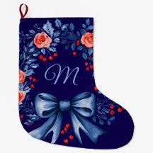 Monogram Blauw Rood Roos Kerstmis