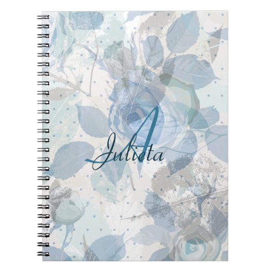 Monogram blauw Roos Notitieboek (Voorkant)