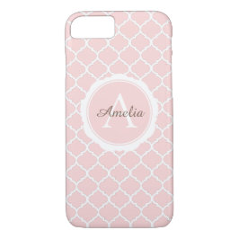 Monogram blauw roze geometrisch 	iPhone 8/7 hoesje