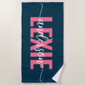 Monogram Blauw Roze Gepersonaliseerd Strandlaken (Voorkant)