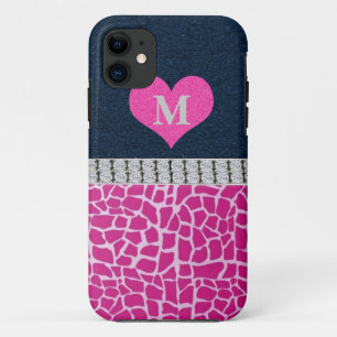 Monogram, Blauw, Roze Giraffe print iPhone 5 Hoesj 11 Hoesje