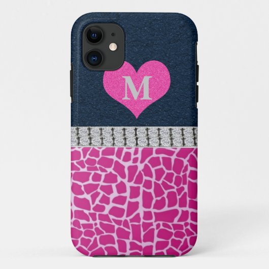 Monogram, Blauw, Roze Giraffe print iPhone 5 Hoesj Case-Mate iPhone Case (Achterkant)