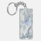 Monogram blauw Rozen grunge Sleutelhanger (Voorkant Links)