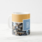 Monogram blauw sinaasappel strand rock koffiemok (Voorkant links)