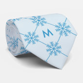 Monogram blauw Snowflakes Diagonaal vierkant patro Stropdas (Opgerold)