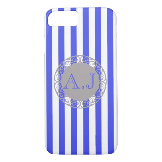 Monogram blauw tapepatroon Case-Mate iPhone case (Achterkant)