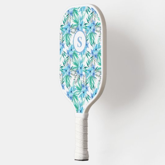 Monogram blauw tropische bloem pickleball paddle (Links)
