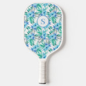 Monogram blauw tropische bloem pickleball paddle (Achterkant)